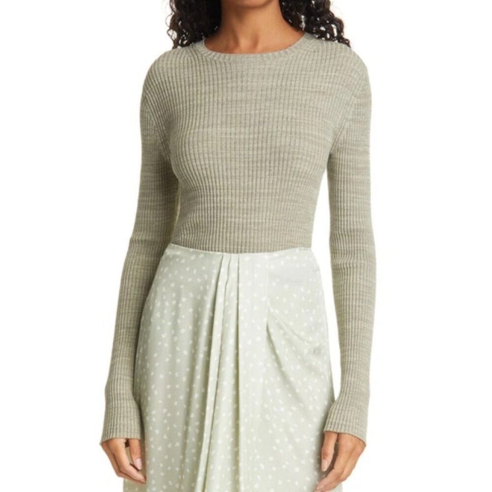 Vince Marled Rib‎ Crew Neck Sweater Pullover Long Sleeve Wool Blend Green Small